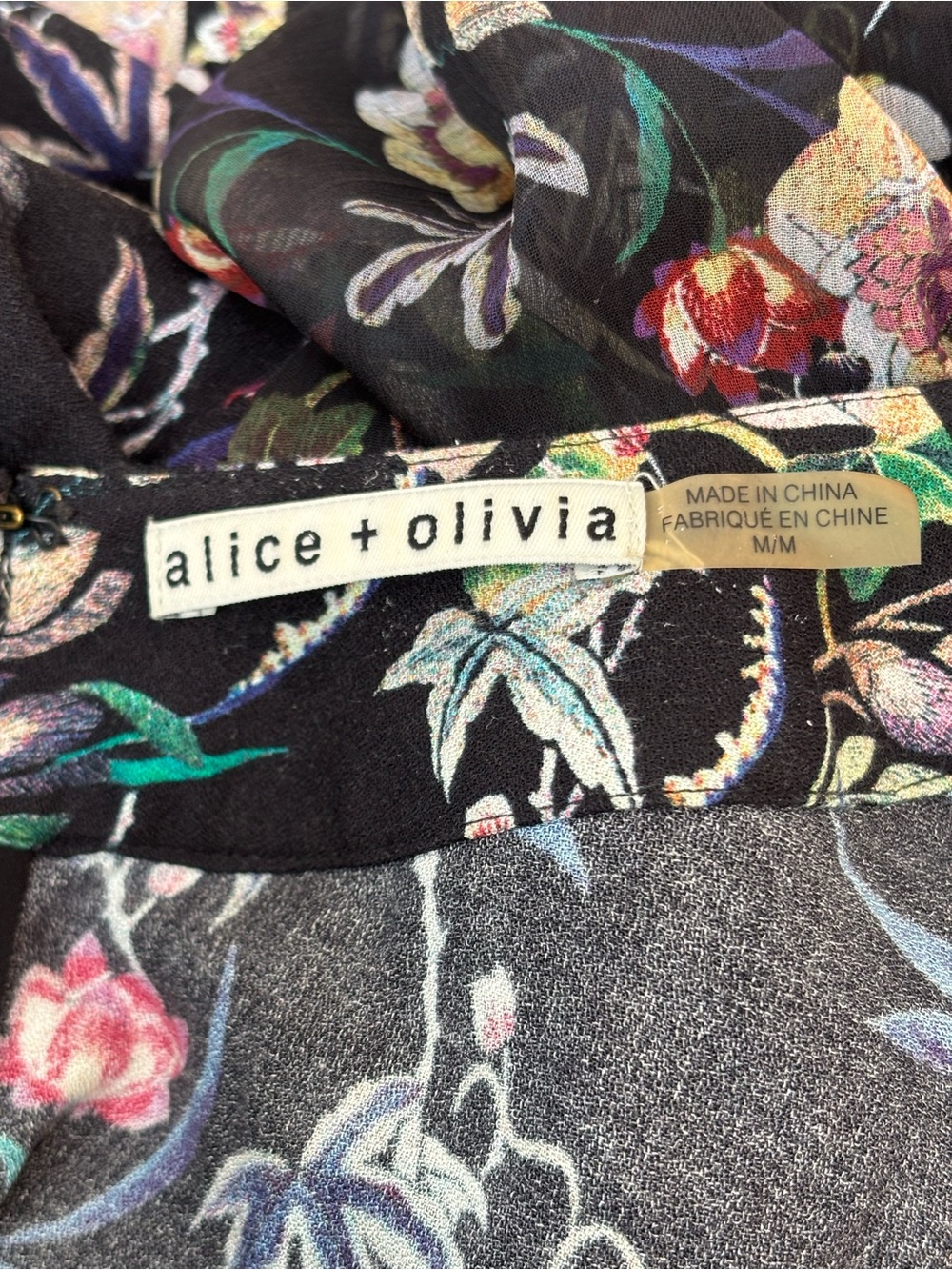 Alice + Olivia Zia Mythical Garden Kaftan Mini Dress Size Medium Floral Black - Picture 9 of 11